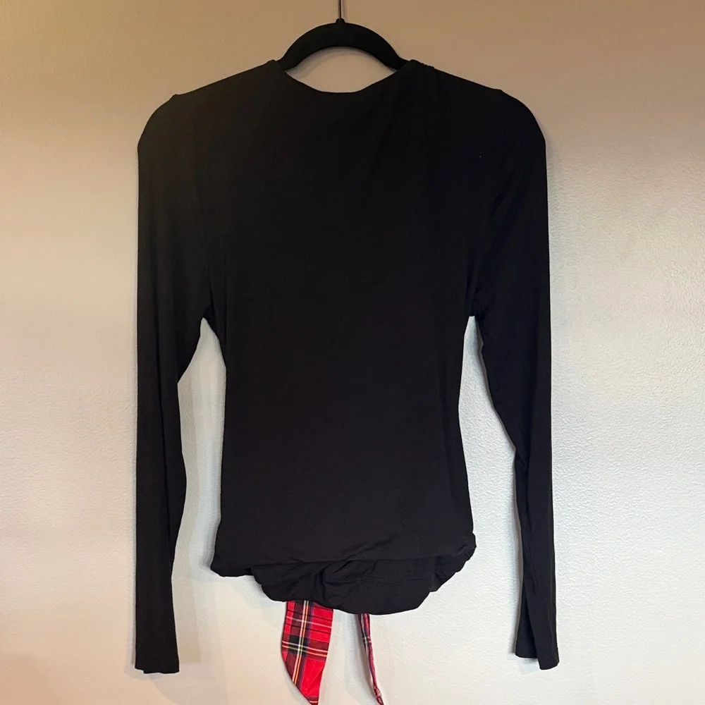 J. Crew Black Blouse with Red Plaid Accent - Picture 3 of 3